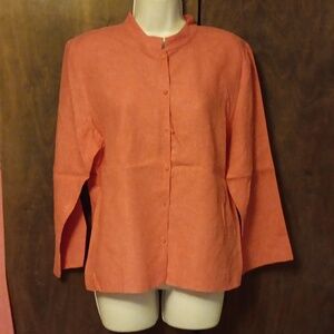 NWOT EILEEN FISHER CORAL IRISH LINEN BOTTON DOWN TOP MEDIUM